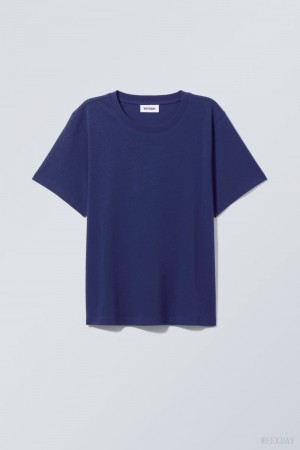 Weekday Essence Standard T-shirt Tシャツ レディース 暗青 Japan | X9O-6622