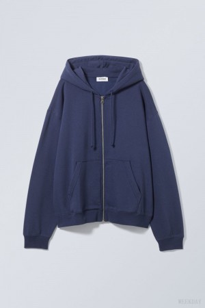 Weekday Essence Standard Zip Hoodie パーカー レディース 暗青 Japan | M9T-4452