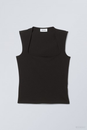 Weekday Esti Tank Top タンクトップ レディース 黒 Japan | J5C-3893