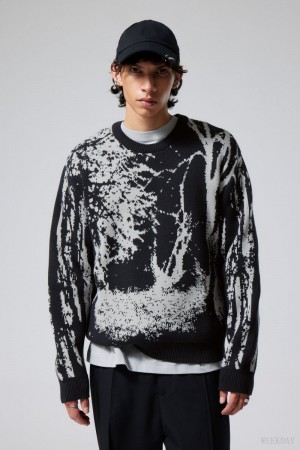 Weekday Fabian グラフィック Sweater セーター メンズ Forest Japan | S6Q-9434