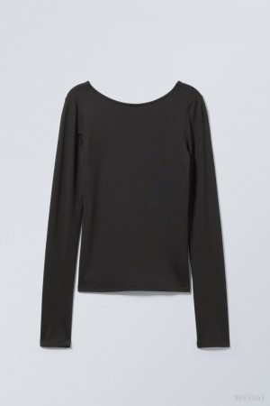 Weekday Gizem Open Back Long Sleeve Top トップス レディース 黒 Japan | E2Y-7400