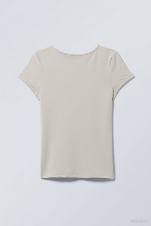 Weekday Gizem Open Back T-shirt Tシャツ レディース Greige Japan | T8H-3266