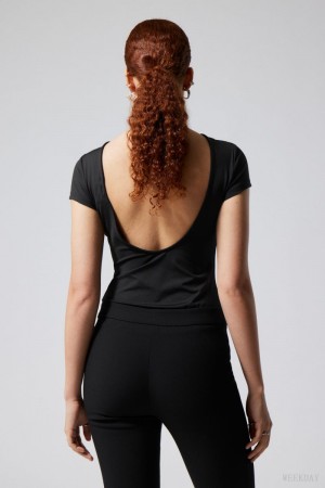 Weekday Gizem Open Back T-shirt トップス レディース 黒 Japan | Q8I-9792