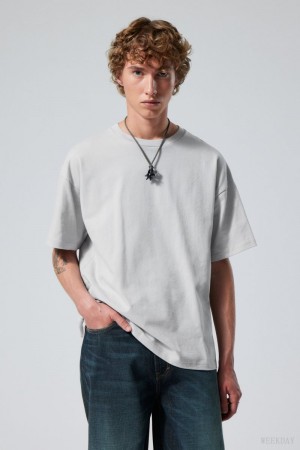 Weekday Great Boxy Heavyweight T-Shirt Tシャツ メンズ ライトグレー Japan | Z7V-0427