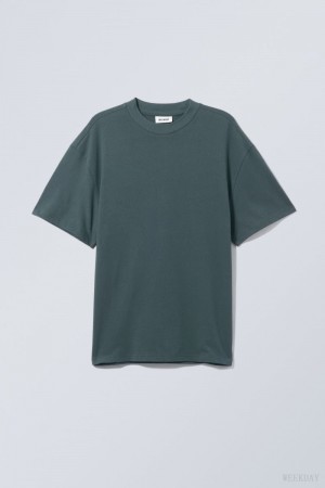 Weekday Great Heavyweight T-shirt Tシャツ メンズ 暗ターコイズ Japan | Z9Y-6113