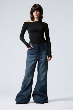 Weekday Grove Low Baggy Flared Jeans デニム レディース 青 Japan | E6A-9315