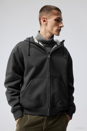 Weekday Hassan Fleece Zip Hoodie パーカー メンズ 暗グレー Japan | K6Y-5302