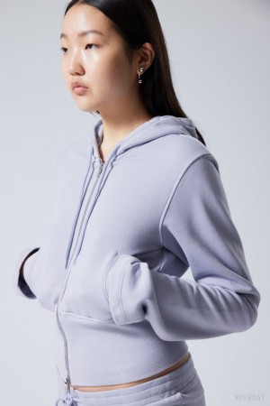 Weekday High Rib Mini Zip Hoodie パーカー レディース ライト紫 Japan | X6R-9306