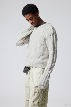 Weekday Jesper ウール Blend Knit Sweater セーター メンズ Ecru Japan | Z6V-6870