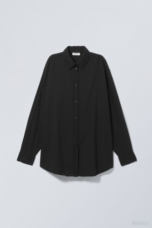 Weekday Jody Cotton Voile Shirt シャツ レディース 黒 Japan | O4L-1167