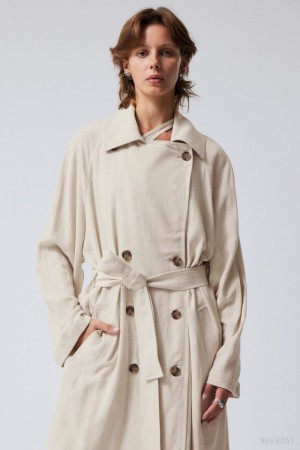 Weekday Julie Linen Mix Trench ジャケット レディース Ecru Japan | Z2W-9432