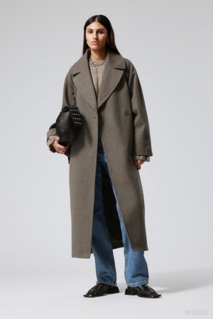 Weekday Kia Oversized ウール Blend Coat コート レディース グレー ブラウン Japan | J1B-8586