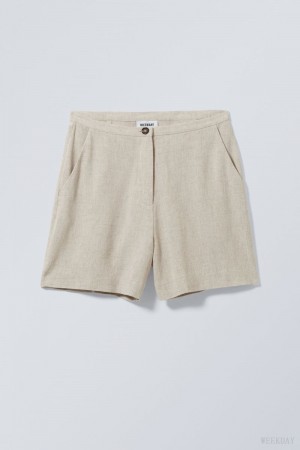 Weekday Kit Linen Mix Shorts ショートパンツ レディース Ecru Japan | V6W-5390