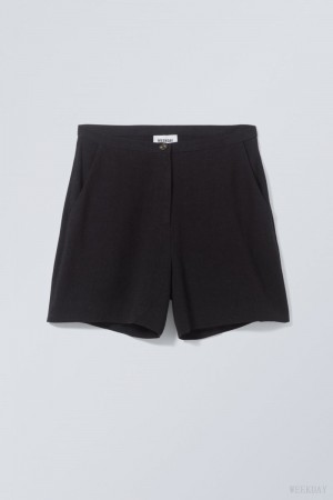 Weekday Kit Linen Mix Shorts ショートパンツ レディース 黒 Japan | Z8D-4959