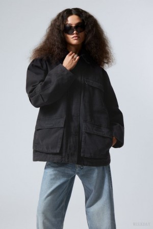 Weekday Luca Washed Parka Jacket ジャケット レディース 黒 Japan | X1Y-6514