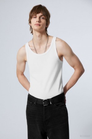 Weekday Matheus Rib Tank Top タンクトップ メンズ 白 Japan | F7C-2303