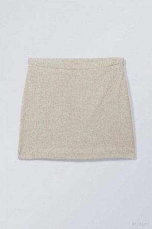 Weekday Millie Linen Mix Mini Skirt スカート レディース Ecru Japan | U3J-6790