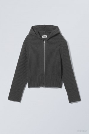 Weekday Ofelia Rib Knit Zip Hoodie パーカー レディース 暗グレー Japan | R8U-2007