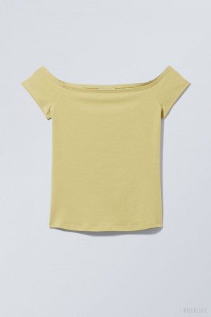 Weekday Off Shoulder T-shirt Tシャツ レディース 緑 Japan | V1V-3392