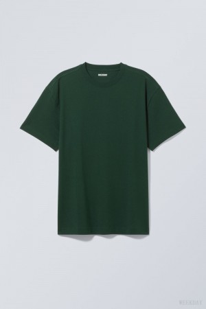 Weekday Oversized Heavyweight T-shirt Tシャツ メンズ 暗緑 Japan | E8W-4883