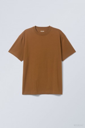 Weekday Oversized Heavyweight T-shirt Tシャツ メンズ ブラウン Japan | U7F-7389