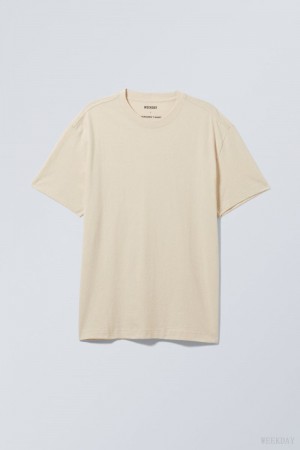 Weekday Oversized Linen Mix T-Shirt Tシャツ メンズ Oat Melange Japan | M4X-7138