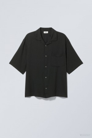 Weekday Oversized Linen Short Sleeve Shirt シャツ メンズ 黒 Japan | L9W-7478