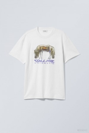 Weekday Oversized グラフィック Printed T-shirt Tシャツ メンズ AI Collage Horse Japan | P3C-8532