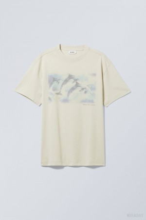 Weekday Oversized グラフィック Printed T-shirt Tシャツ メンズ Fantasy Dolphin Japan | A5N-4490