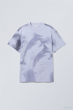 Weekday Oversized グラフィック Printed T-shirt Tシャツ メンズ Jumping Dolphins Japan | J0L-2119