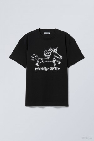 Weekday Oversized グラフィック Printed T-shirt Tシャツ メンズ Midnight Spirit Japan | D5K-3189