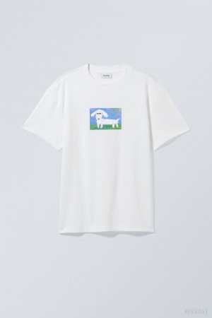 Weekday Oversized グラフィック Printed T-shirt Tシャツ メンズ Paper Dog Japan | Q3R-0797