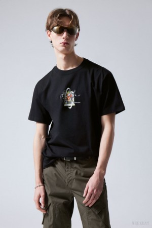 Weekday Oversized グラフィック Printed T-shirt Tシャツ メンズ 黒 Japan | R1Q-6831