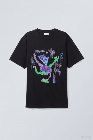 Weekday Oversized グラフィック Printed T-shirt Tシャツ メンズ 花柄 Japan | V5Z-4878