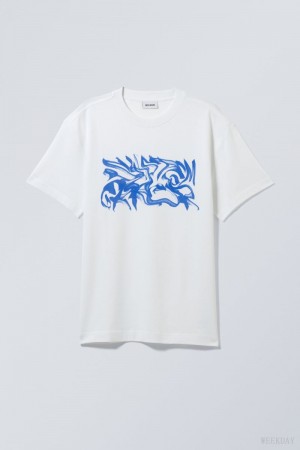 Weekday Oversized グラフィック Printed T-shirt Tシャツ メンズ 青 Japan | Z6J-4962