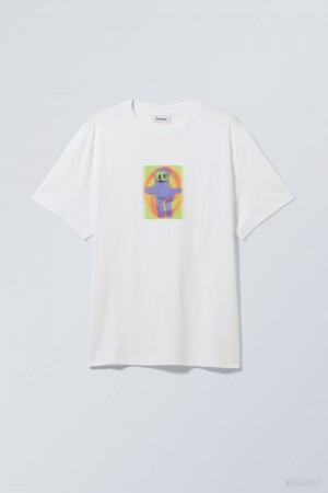 Weekday Oversized グラフィック Printed T-shirt Tシャツ メンズ 紫 白 Japan | G0O-9798