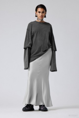 Weekday Paige Satin Long Skirt スカート レディース ライトグレー Japan | D7L-9766