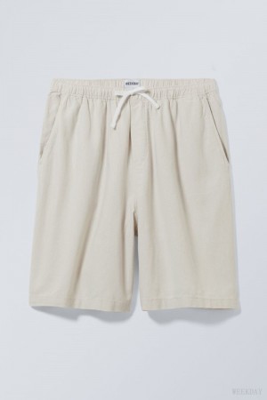 Weekday Patrik Loose Linen Shorts ショートパンツ メンズ ベージュ Japan | M9Y-2942