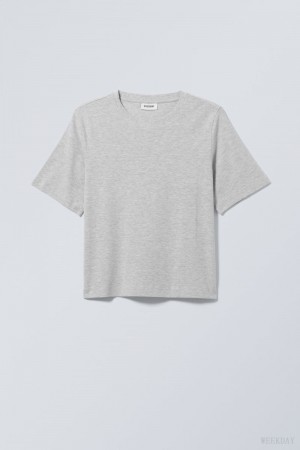 Weekday Perfect Boxy T-shirt Tシャツ レディース ライトグレー Japan | H3B-7399