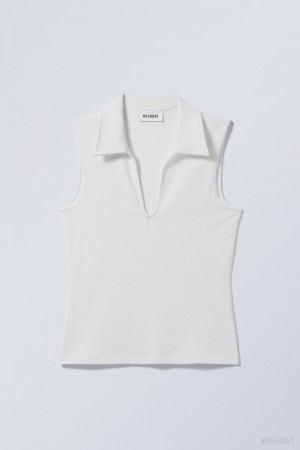 Weekday Phoebe Polo Top トップス レディース 白 Japan | H7A-2825