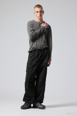 Weekday Piper Loose Cargo Trousers ズボン メンズ 黒 Japan | R9D-2800