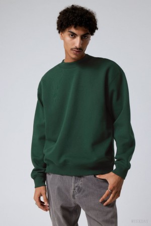 Weekday Relaxed Heavyweight Sweatshirt スウェットシャツ メンズ 暗緑 Japan | T6S-0653