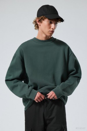 Weekday Relaxed Heavyweight Sweatshirt スウェットシャツ メンズ 暗緑 Japan | S1Z-9111