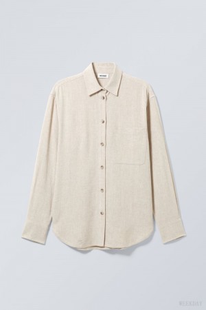 Weekday Relaxed Linen Mix Shirt シャツ レディース Ecru Japan | Z9T-7506