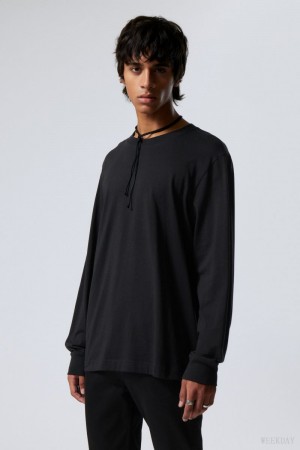 Weekday Relaxed Midweight Long Sleeve スウェットシャツ メンズ 黒 Japan | Q0D-5162