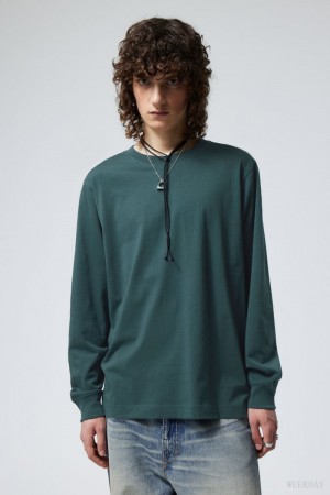 Weekday Relaxed Midweight Long Sleeve スウェットシャツ メンズ 暗緑 Japan | P4D-8927