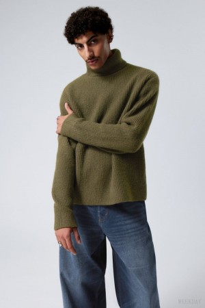 Weekday Renzo Relaxed ウール Blend Turtleneck アクセサリー メンズ カーキ 緑 Japan | P2I-0141