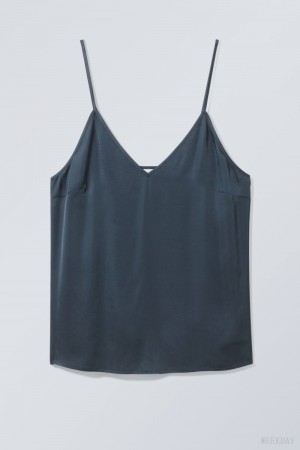 Weekday Shine Satin Singlet トップス レディース 暗ターコイズ Japan | L9V-3329