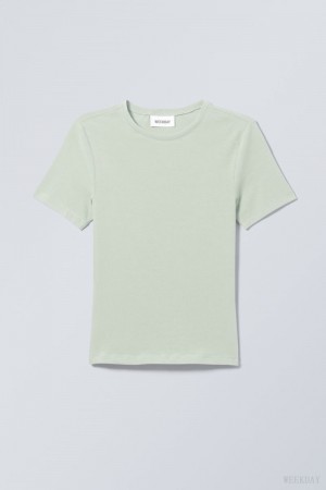 Weekday Slim Fitted T-shirt Tシャツ レディース ライト緑 Japan | K6F-0672