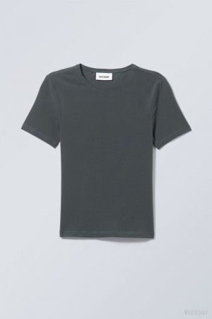 Weekday Slim Fitted T-shirt Tシャツ レディース 暗緑 Japan | S4M-2834